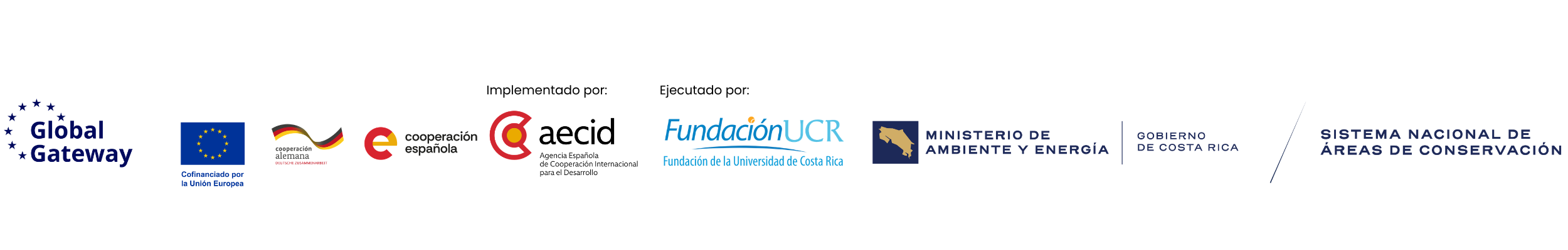 Global Gateway · Unión Europea · Cooperación Alemana · Cooperación Española · AECID · Fundación UCR · MINAE · SINAC